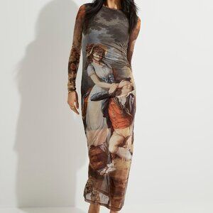 Printed Antique Micromesh Maxi Dress